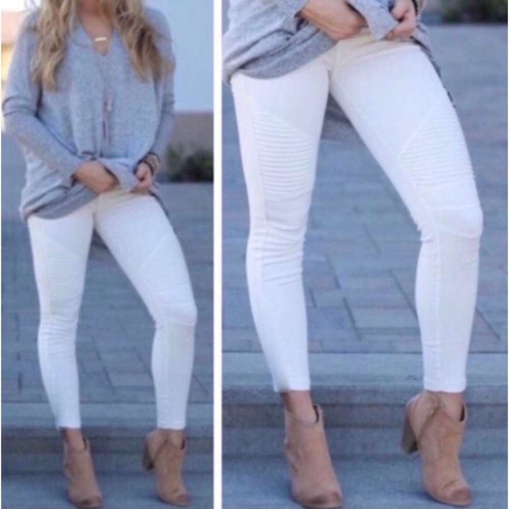 White Moto Leggings / Jeggings - Picture 1 of 4